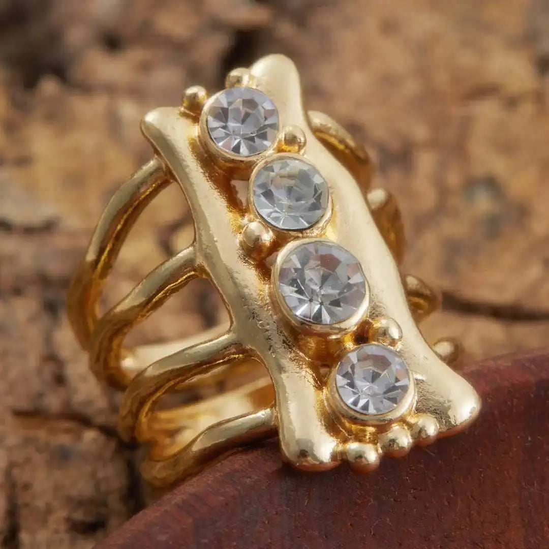 Bague en Or Raffiné avec Cristaux Multi-Bandes