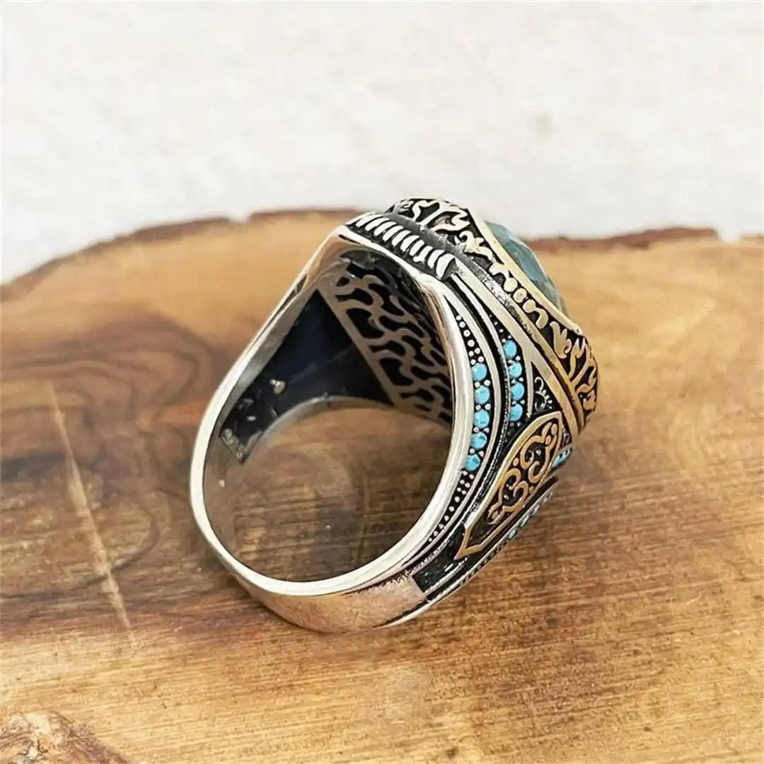 Bague en Zircon Bleu Argent Vieilli