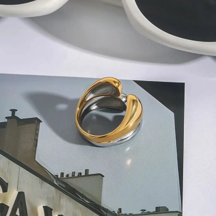 Bague Empilable Bicolore en Or et Argent