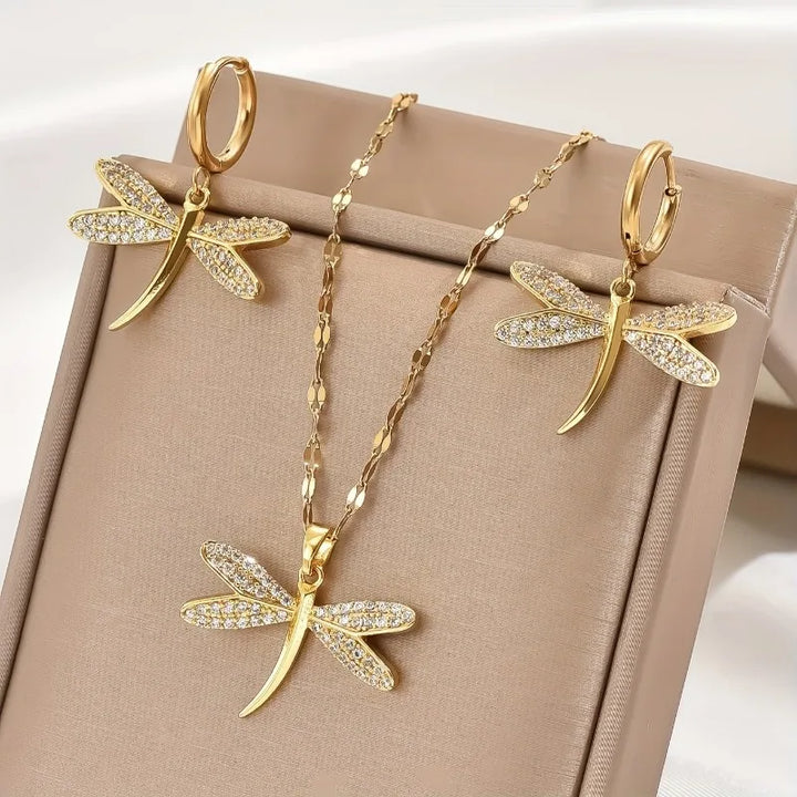 Collier en Bijoux Libellule Dorée avec Boucles d&