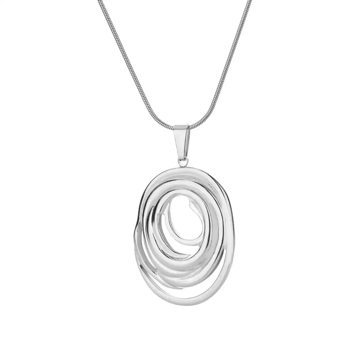 Collier Géométrique Ovale Creux en Or et Argent