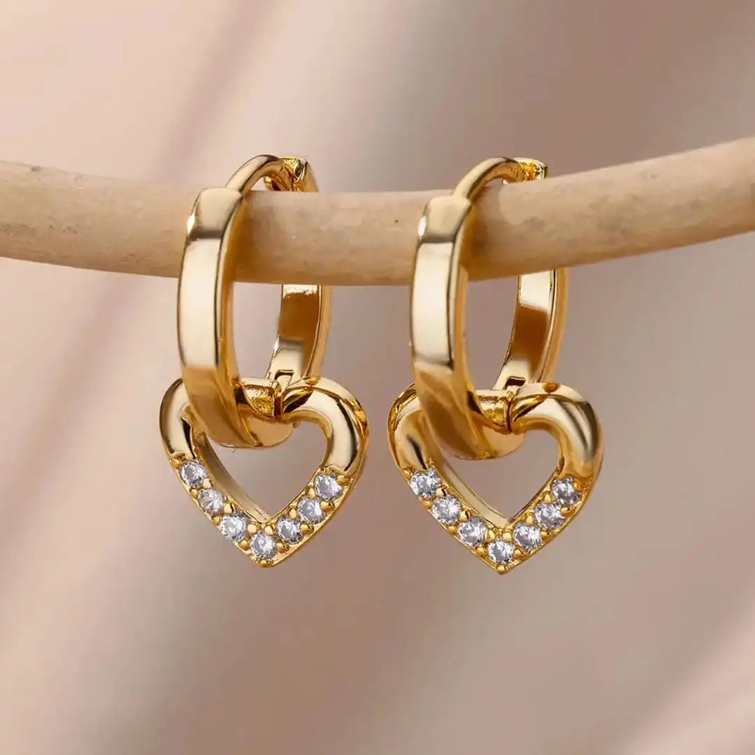 Hollow Heart Zirconium Earrings