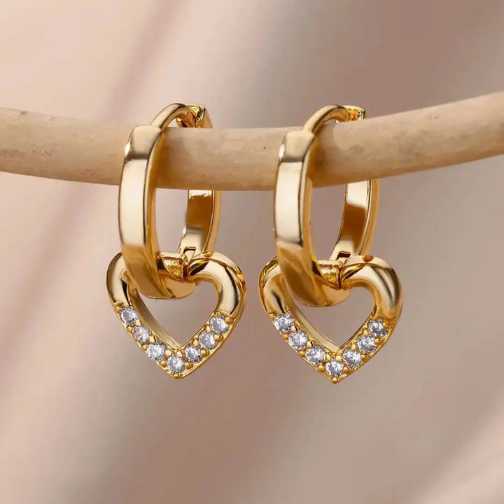 Hollow Heart Zirconium Earrings