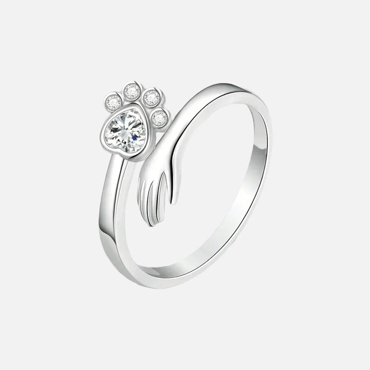 Bague Ajustable en Argent Sterling 925 – Design Empreinte de Main et de Patte