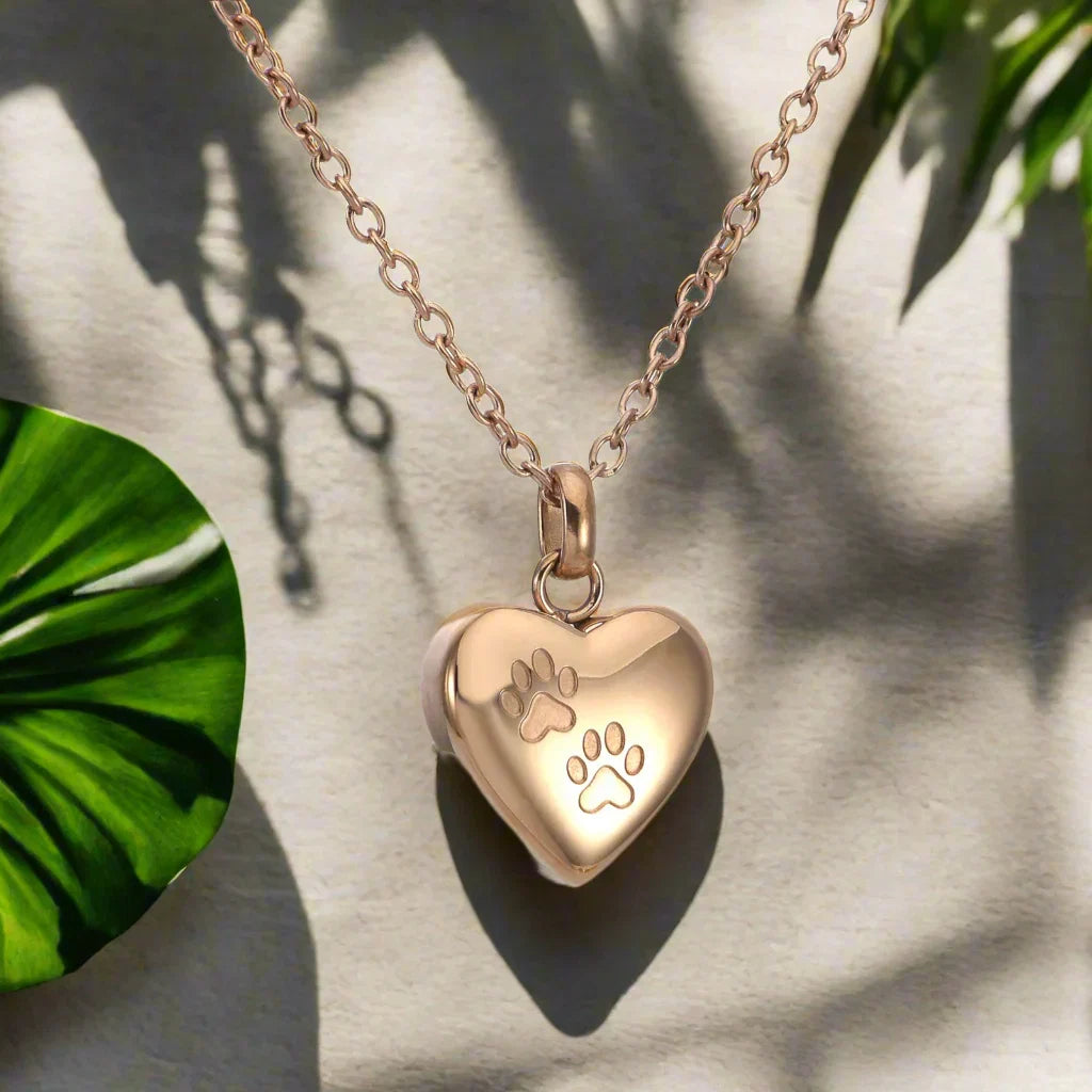 Collier Urne Mémorial pour Animaux – Pendentif Cœur avec Gravure de Patte