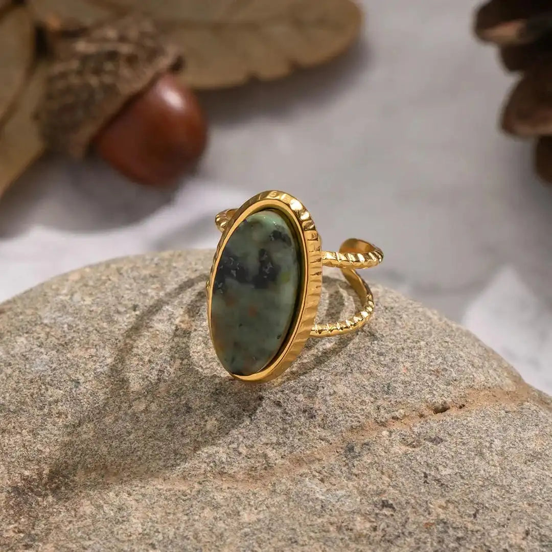 Bague Ajustable Double en Jaspe Vert