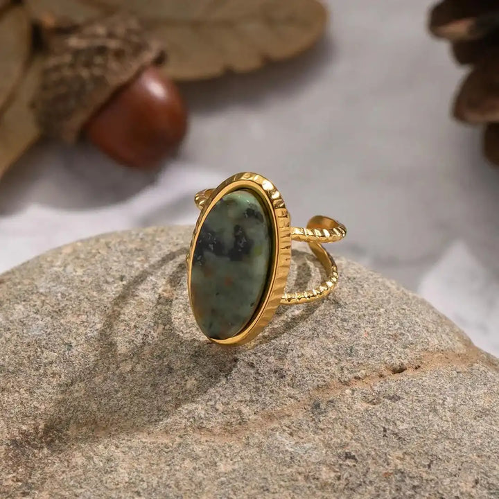 Bague Ajustable Double en Jaspe Vert