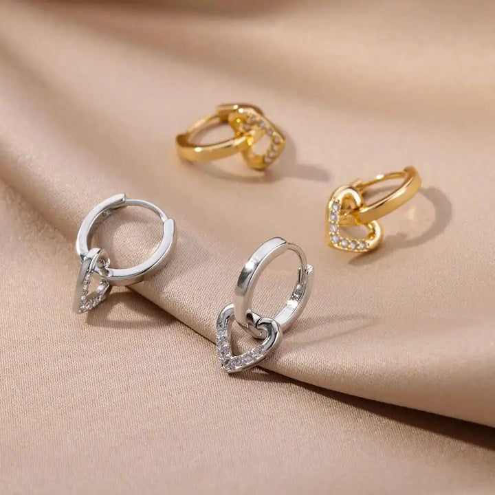 Hollow Heart Zirconium Earrings