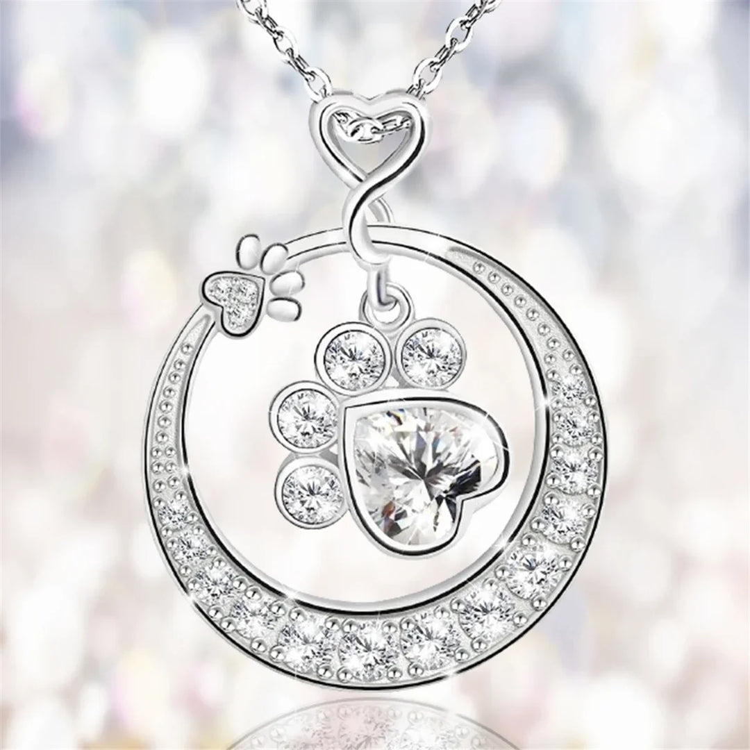 Collier en Argent Sterling 925 avec Pendentif Empreinte de Patte et Zirconia Cubique