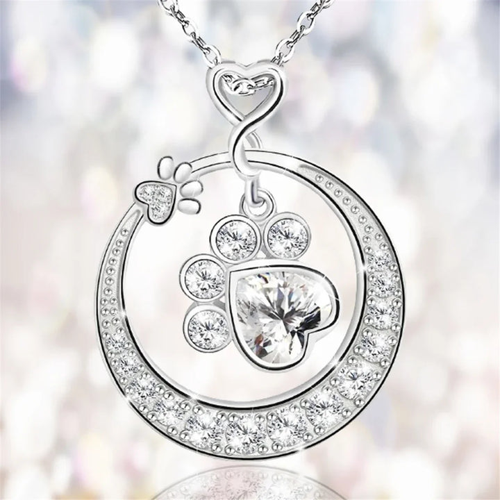 Collier en Argent Sterling 925 avec Pendentif Empreinte de Patte et Zirconia Cubique