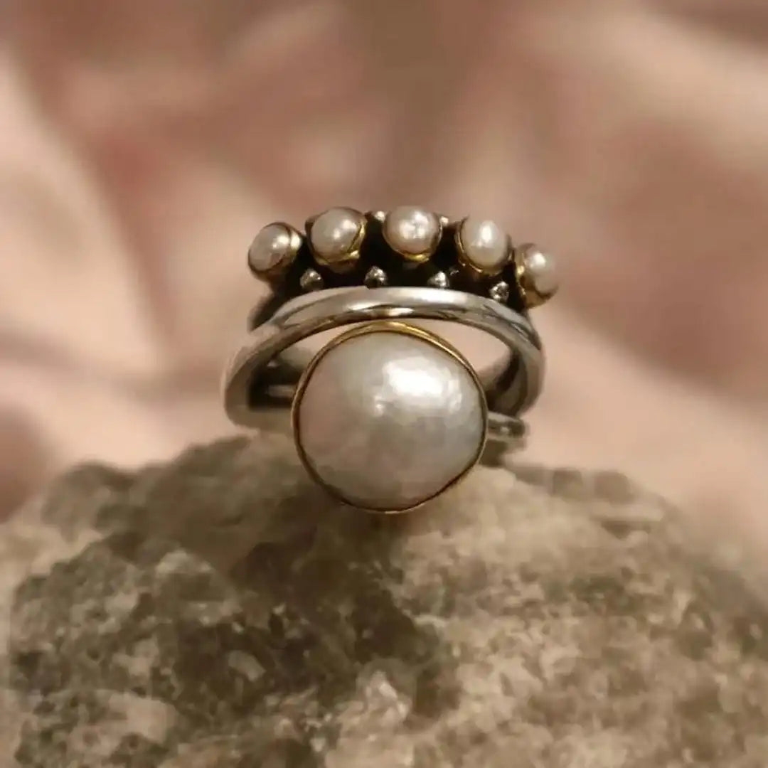 Bague Classique Orbit en Perle Argentée
