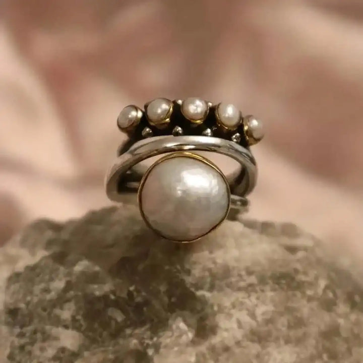Bague Classique Orbit en Perle Argentée