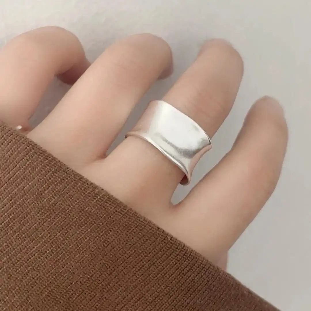 Bague Plate Large Ajustable en Or et Argent Vintage