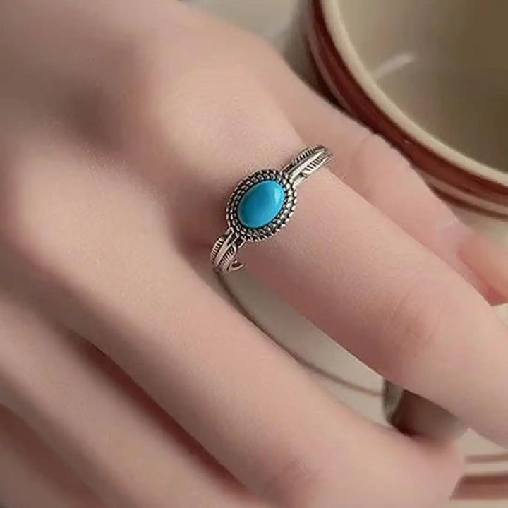Bague Ajustable en Argent avec Plume et Turquoise
