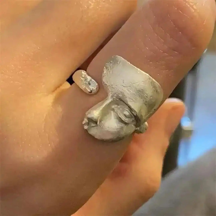 Bague en Argent Ajustable avec Visage Abstrait