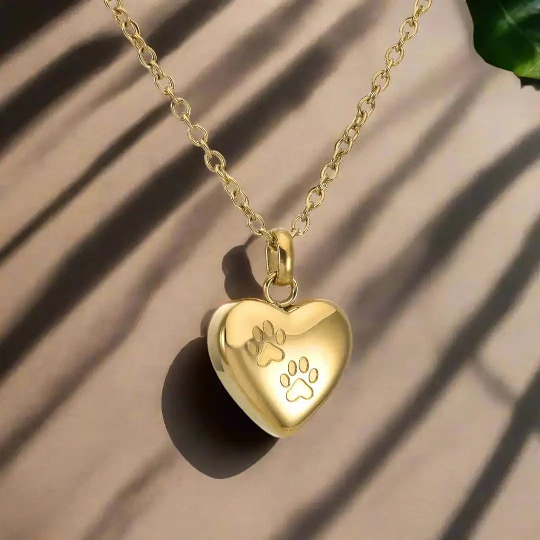 Collier Urne Mémorial pour Animaux Pendentif Cœur avec Gravure de Patte