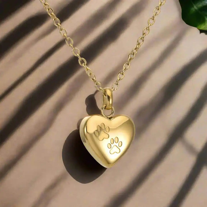 Collier Urne Mémorial pour Animaux Pendentif Cœur avec Gravure de Patte