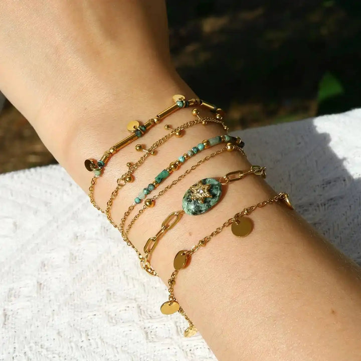 Ensemble de Bracelets en Turquoise Volcanique Dorée