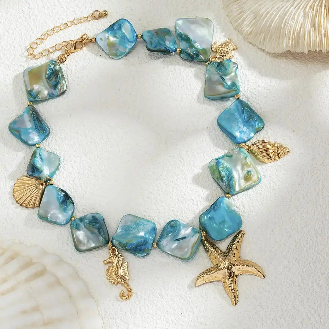 Collier Pendentif Étoile de Mer en Pierre Bohème