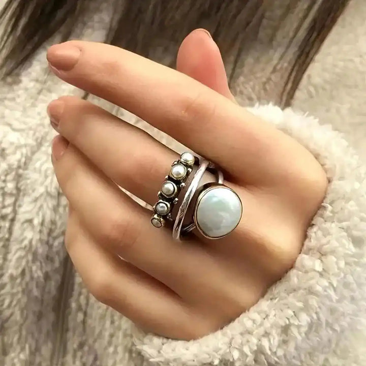 Bague Classique Orbit en Perle Argentée