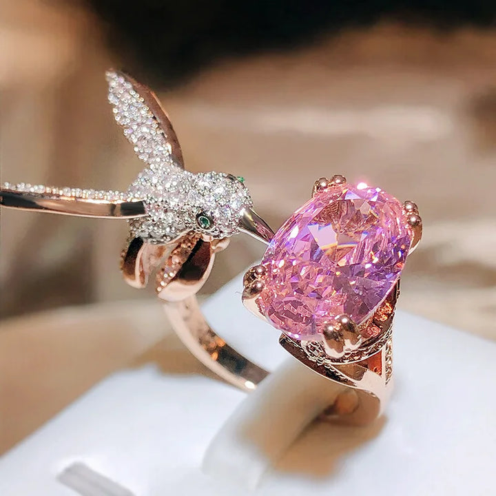 Bague Ajustable en Pierre Précieuse Colibri – Zircon, Plaqué Or 14K