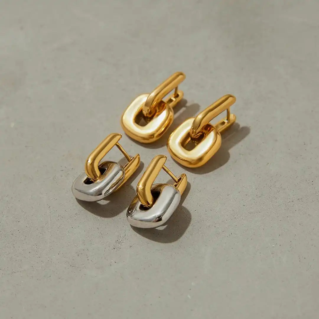 Minimalist Oval Two-Tone Gold Earrings