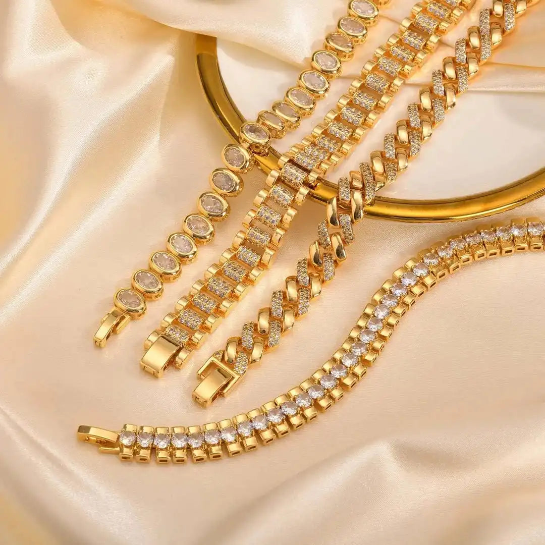 Adjustable Chunky Gold Cubic Zirconia Bracelet