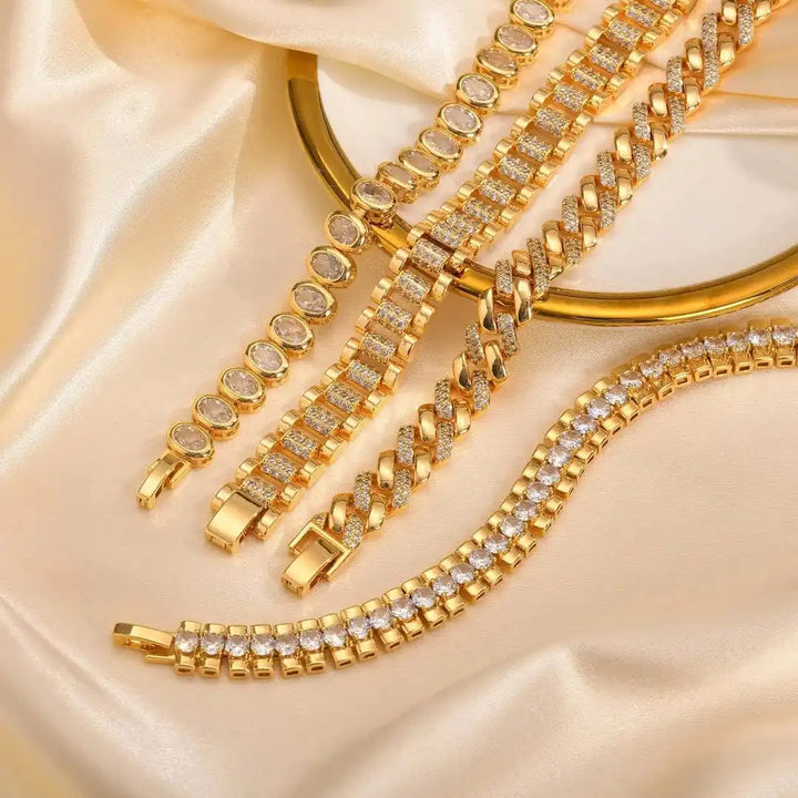 Adjustable Chunky Gold Cubic Zirconia Bracelet
