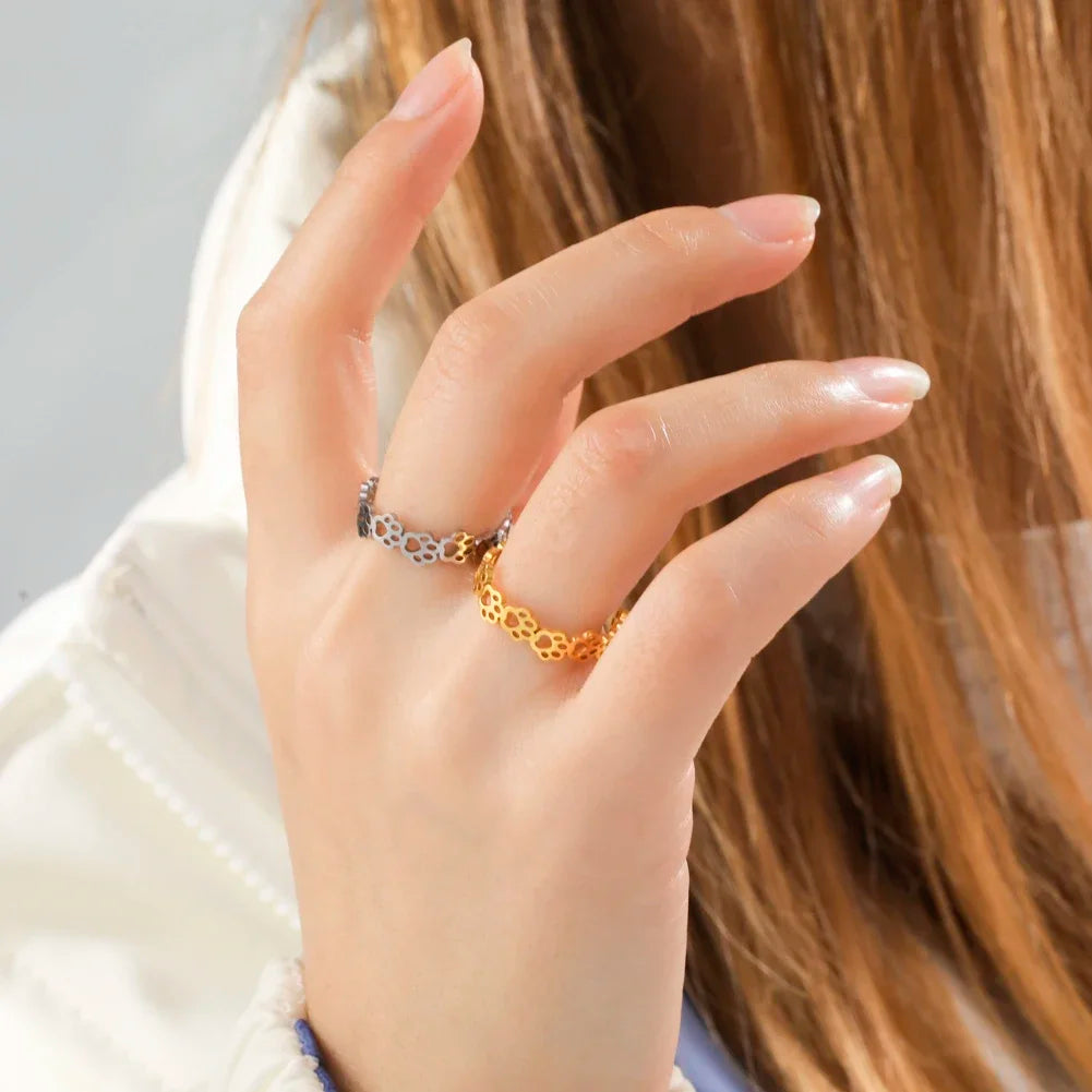 Bague Ajustable en Empreinte de Patte – En Acier Inoxydable