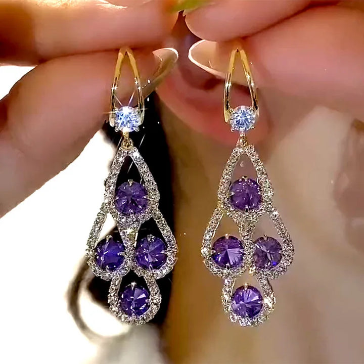 Violette Purple Crystal Drop Earrings