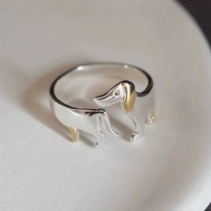 Bague Ajustable en Argent Sterling 925 en Forme de Teckel
