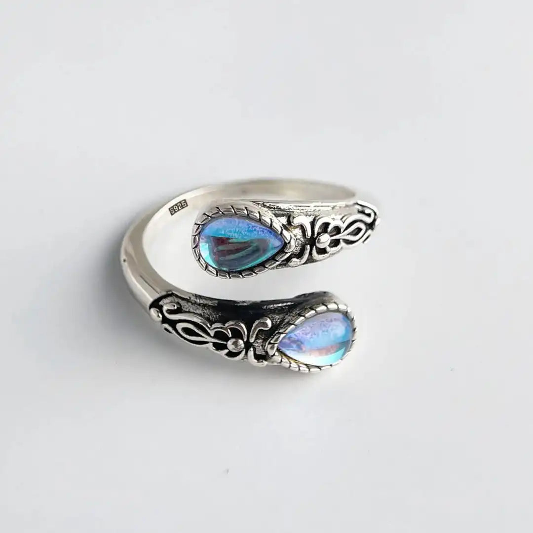 Bague Vintage en Argent Ajustable avec Pierre Bleue