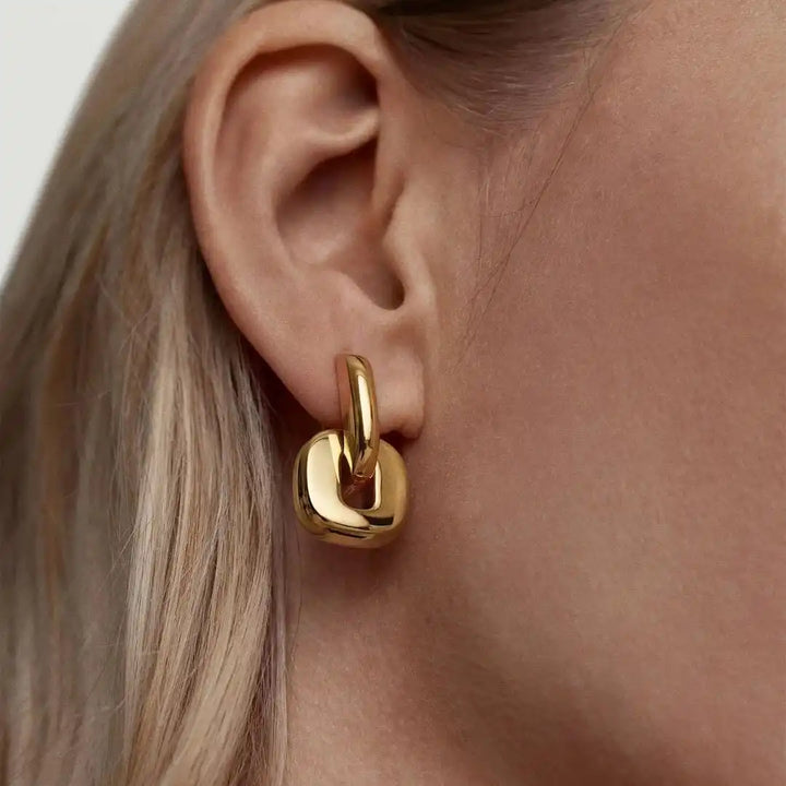 Minimalist Oval Two-Tone Gold Earrings