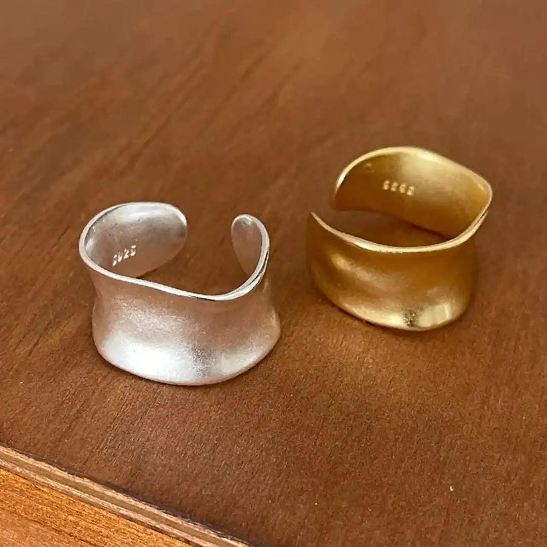 Bague Plate Large Ajustable en Or et Argent Vintage