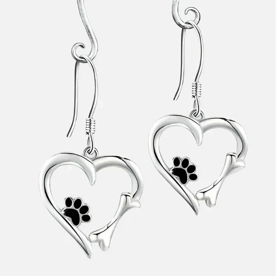 Yaritza Silver Paw and Heart Drop Earrings