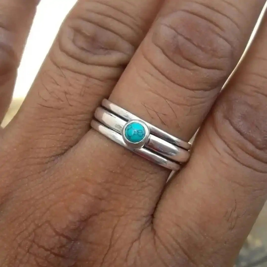 Bague Superposée en Pierre Turquoise Bohémienne
