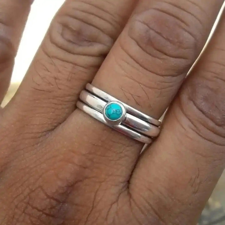 Bague Superposée en Pierre Turquoise Bohémienne