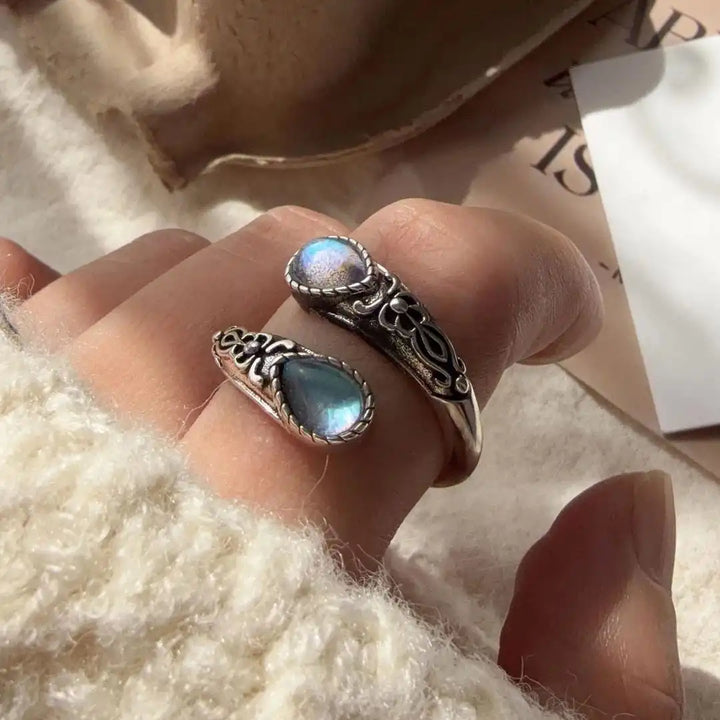 Bague Vintage en Argent Ajustable avec Pierre Bleue
