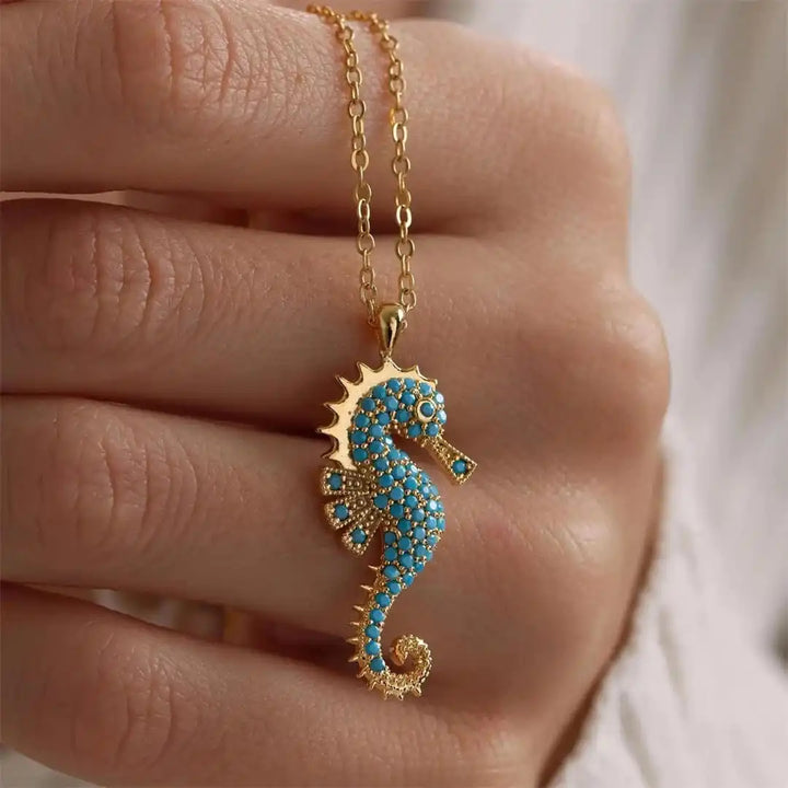 Pendentif Hippocampe en Or avec Collier en Turquoise