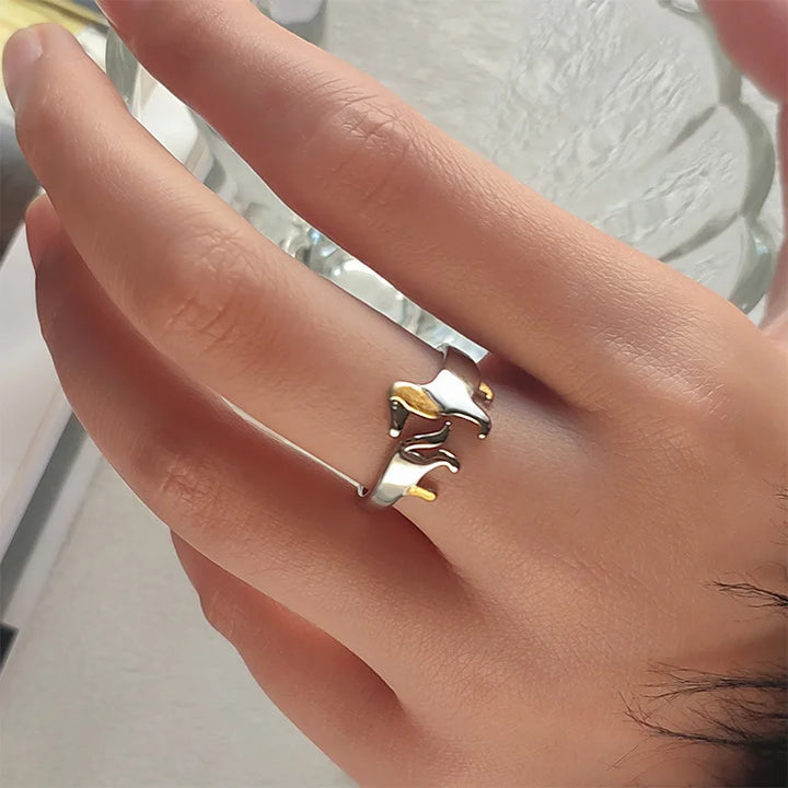 Bague Ajustable en Argent Sterling 925 en Forme de Teckel