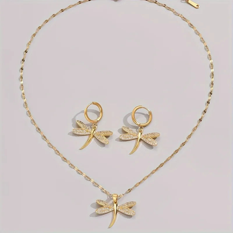 Collier en Bijoux Libellule Dorée avec Boucles d&