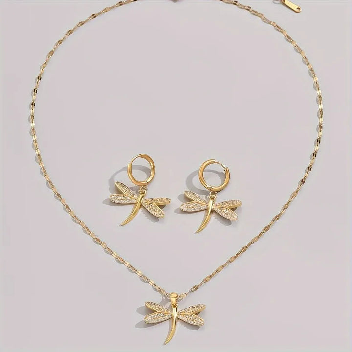 Collier en Bijoux Libellule Dorée avec Boucles d&