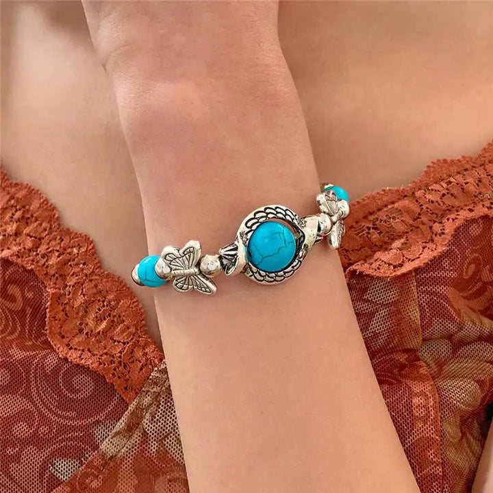 Bracelet en argent antique avec turquoise Aqua