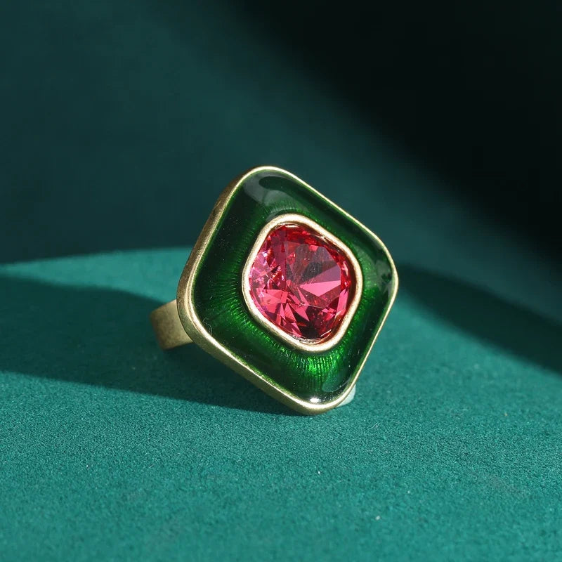 Bague Cocktail Carrée Duo en Cristal