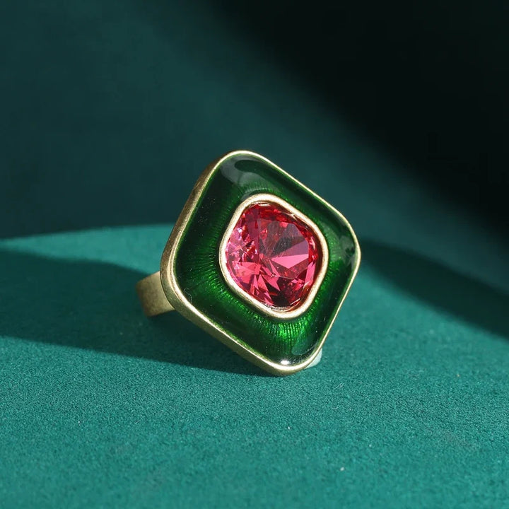 Bague Cocktail Carrée Duo en Cristal