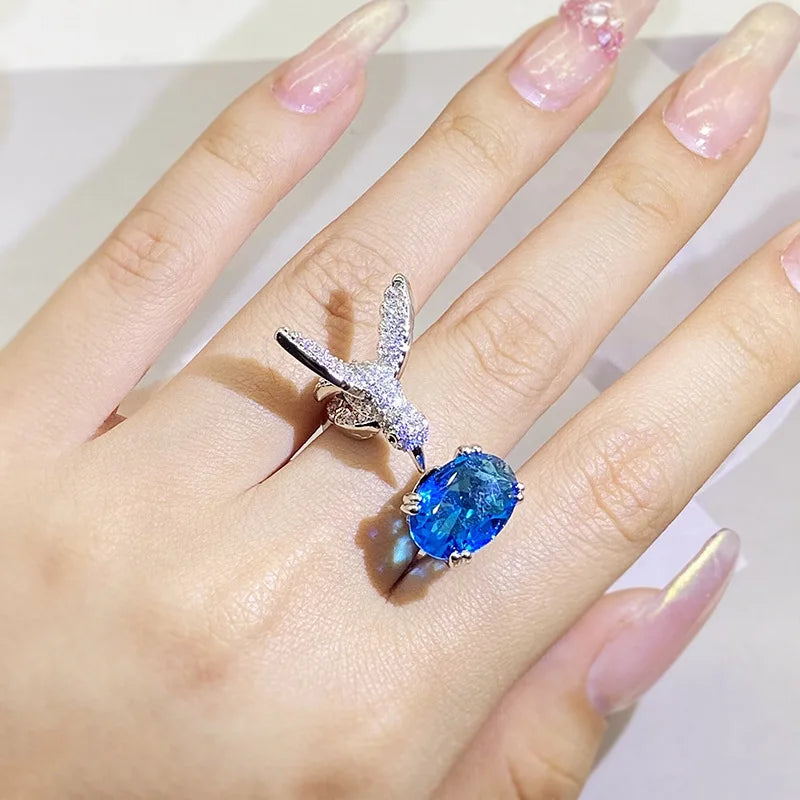 Bague Ajustable en Pierre Précieuse Colibri – Zircon, Plaqué Or 14K