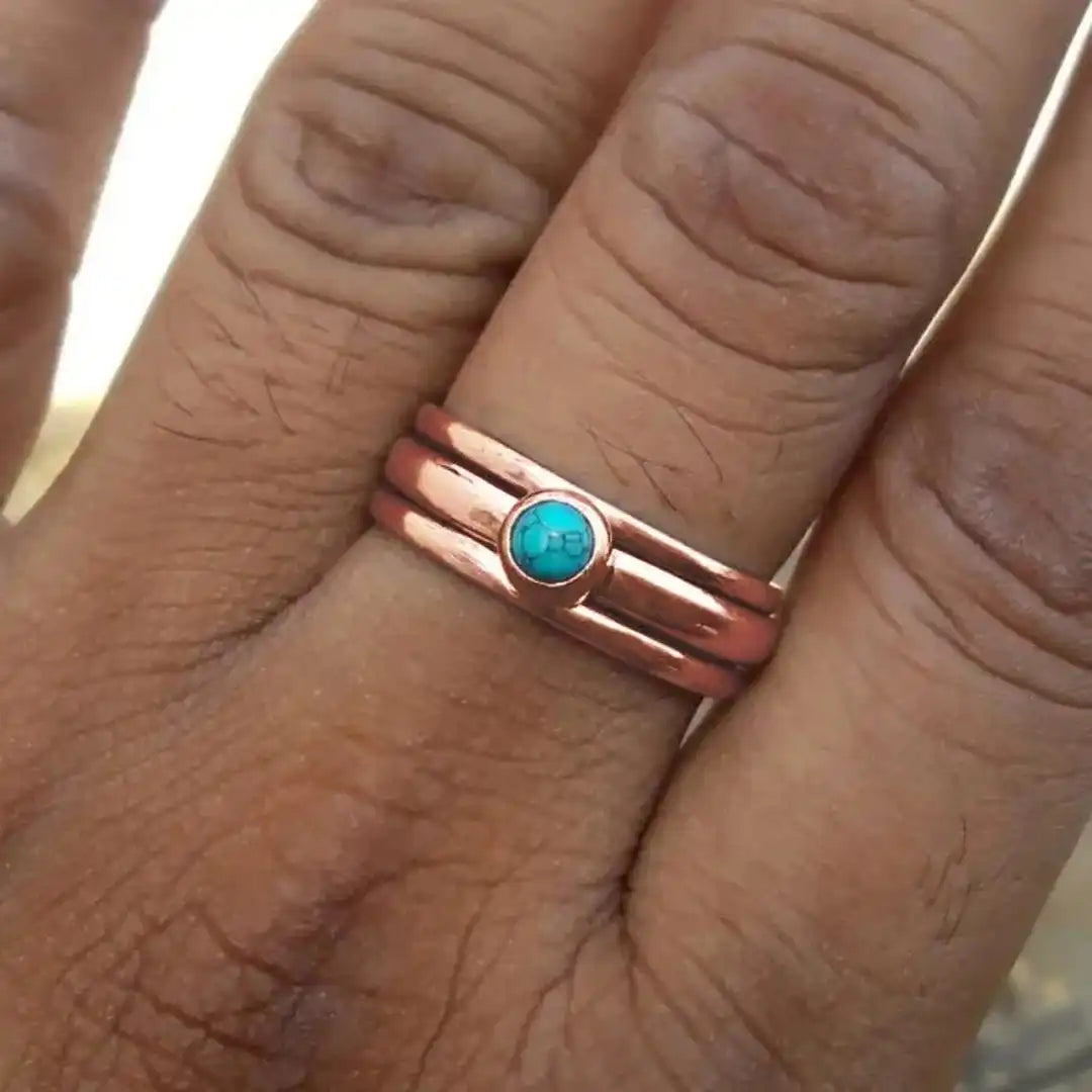 Bague Superposée en Pierre Turquoise Bohémienne