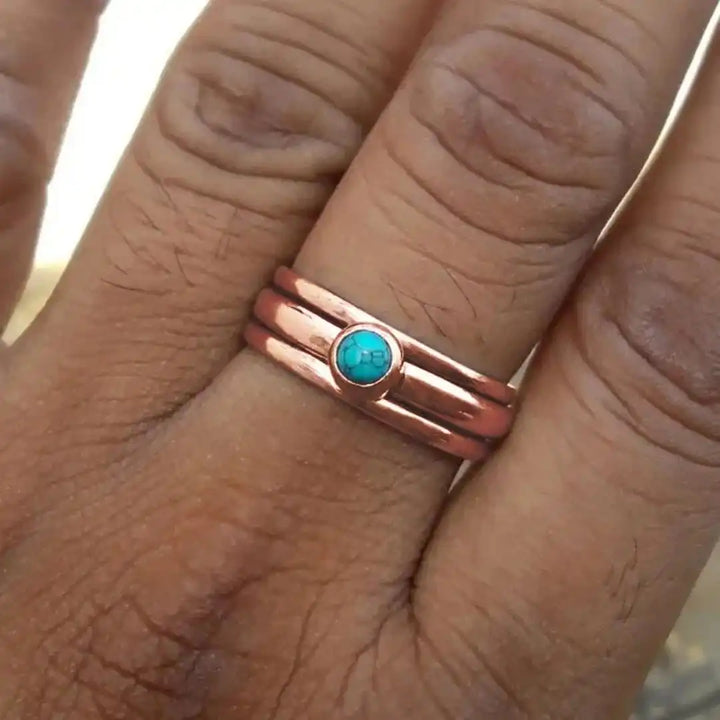 Bague Superposée en Pierre Turquoise Bohémienne
