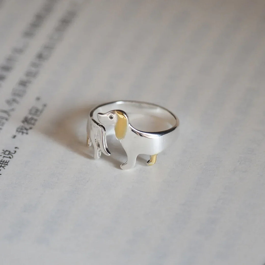Bague Ajustable en Argent Sterling 925 en Forme de Teckel