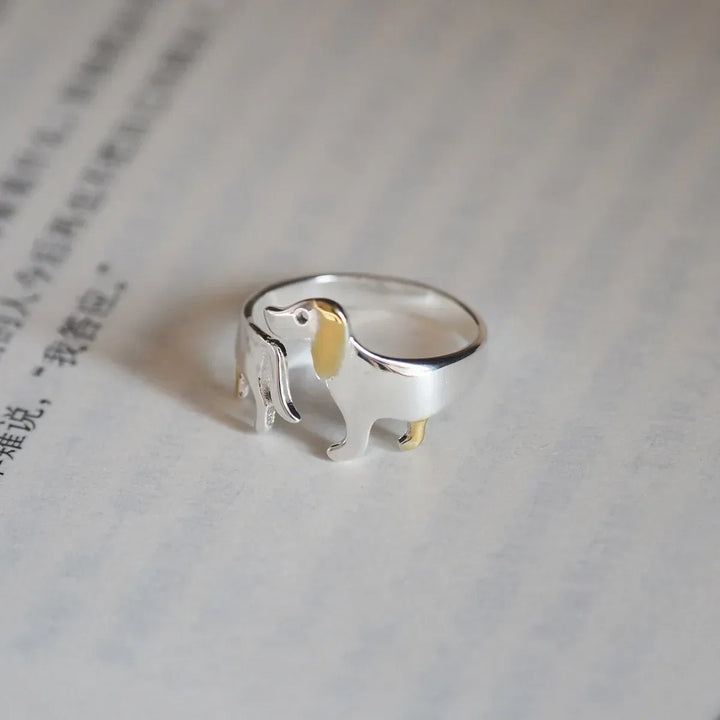 Bague Ajustable en Argent Sterling 925 en Forme de Teckel
